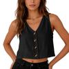 Women's Fashionable Oversized V-Neck Button-Up Tank Top Shirt Casual Blouse
