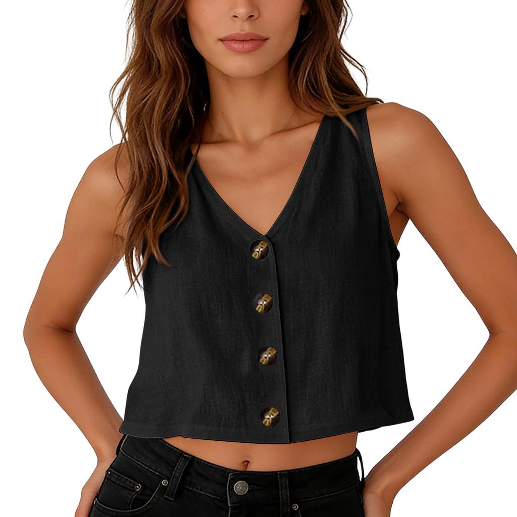 Women's Fashionable Oversized V-Neck Button-Up Tank Top Shirt Casual Blouse
