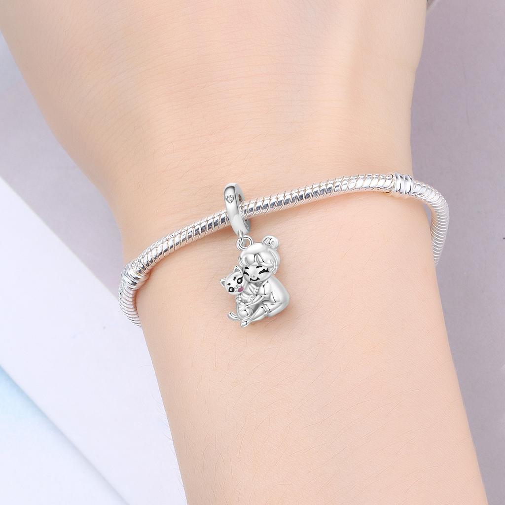 Copper Cat Hug Animal Pet Beads Original Pendants Bracelet Charm Jewelry Party Diy Trendy Gifts