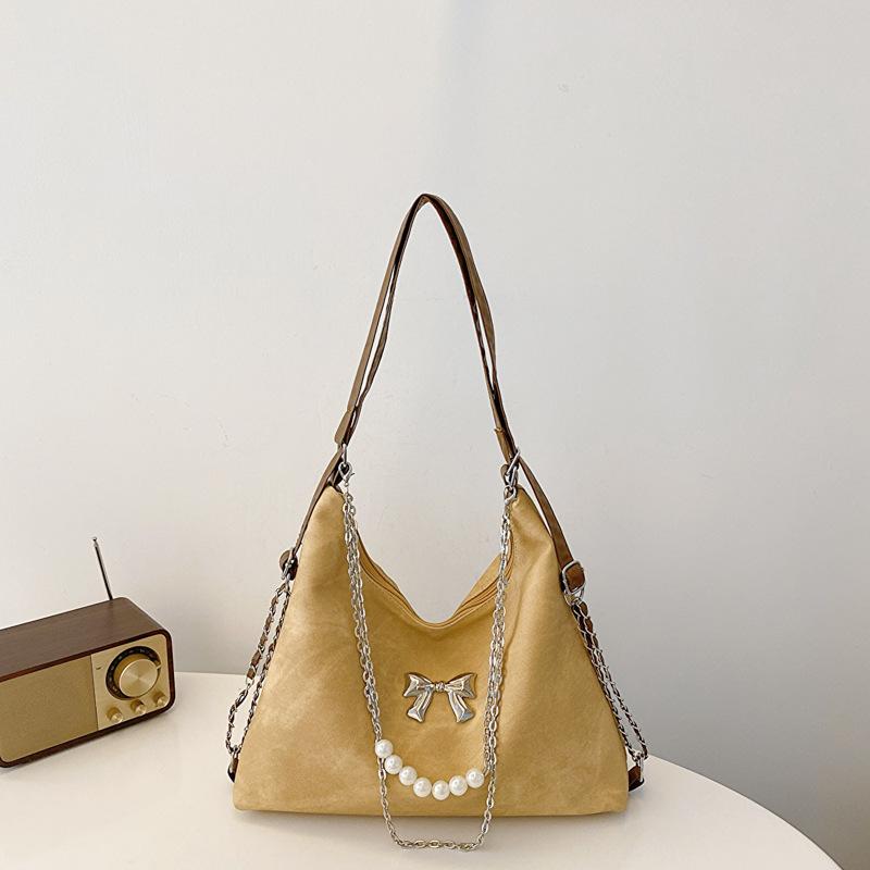 

Вместительная сумка под мышкой женская 2025 жемчужная многофункциональная рюкзак модная на плечо кроссбоди бежевый