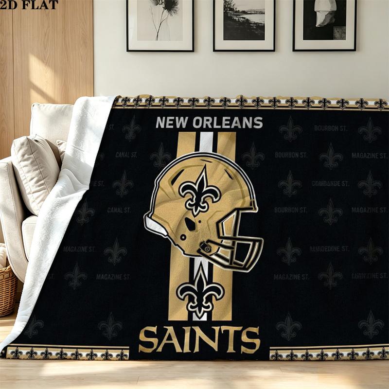 New Orleans Saints Logo Print Flannel Blanket High Quality Warm Comfortable Cover for All Seasons Perfect for Gifts Home Decor