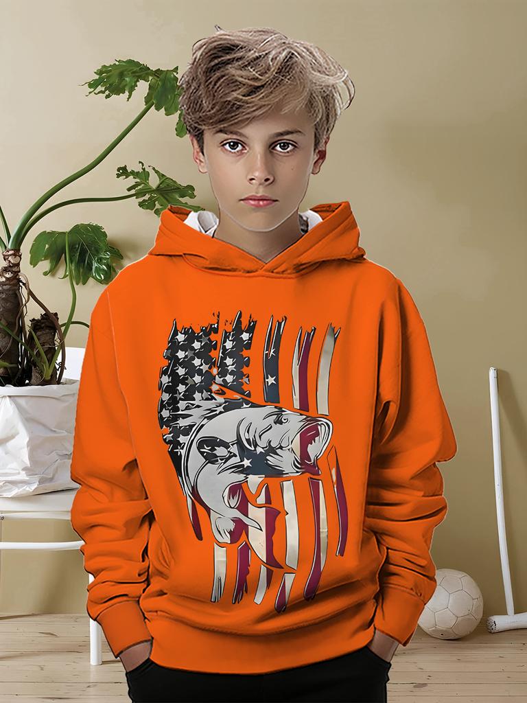 Boys' Casual Hoodie, Shinharajuku Color-changing Fish Print Sports Style Personality Street Print, Daily Travel Must Hoodie