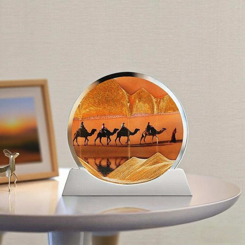 Sandscape Moving Sand Art Picture Desert Snow Landscape Quicksand Craft Round Hourglass Flowing Sand Painting Home Decor Gifts
