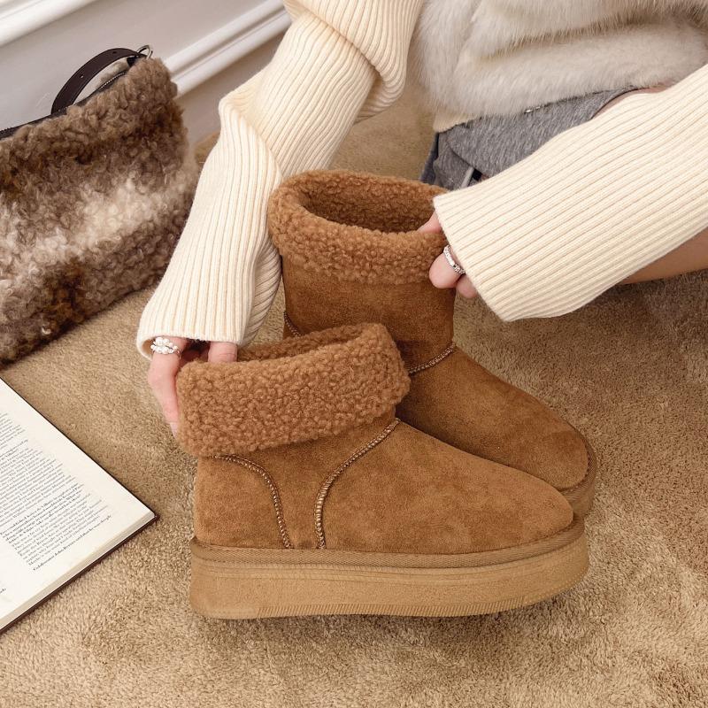 Cowhide Version Retro Thick-soled Velvet Snow Boots Women's New Winter Warm Outer Cotton Shoes