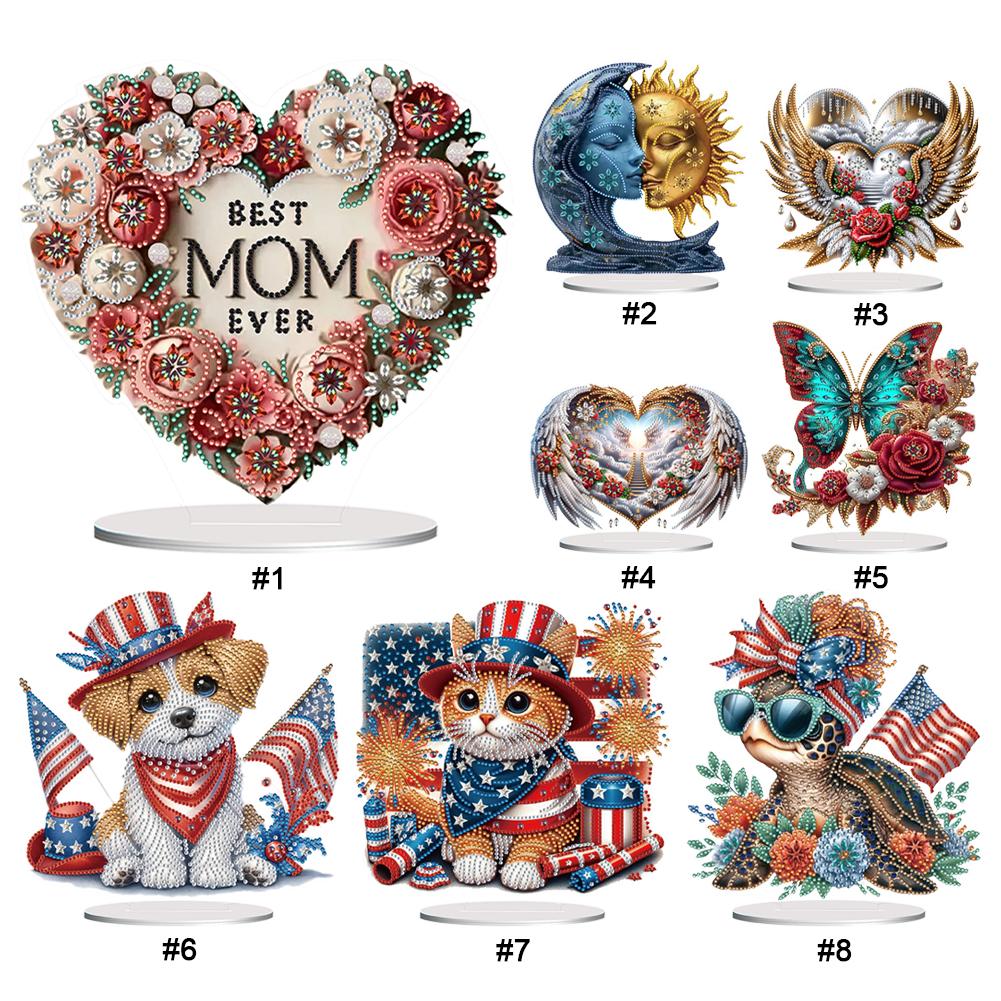 Acrylic 2D Flat DIY Double-Sided Desktop Diamond Art Kits Diamond Painting Desktop Ornaments Kit for Home Office Desktop Decor