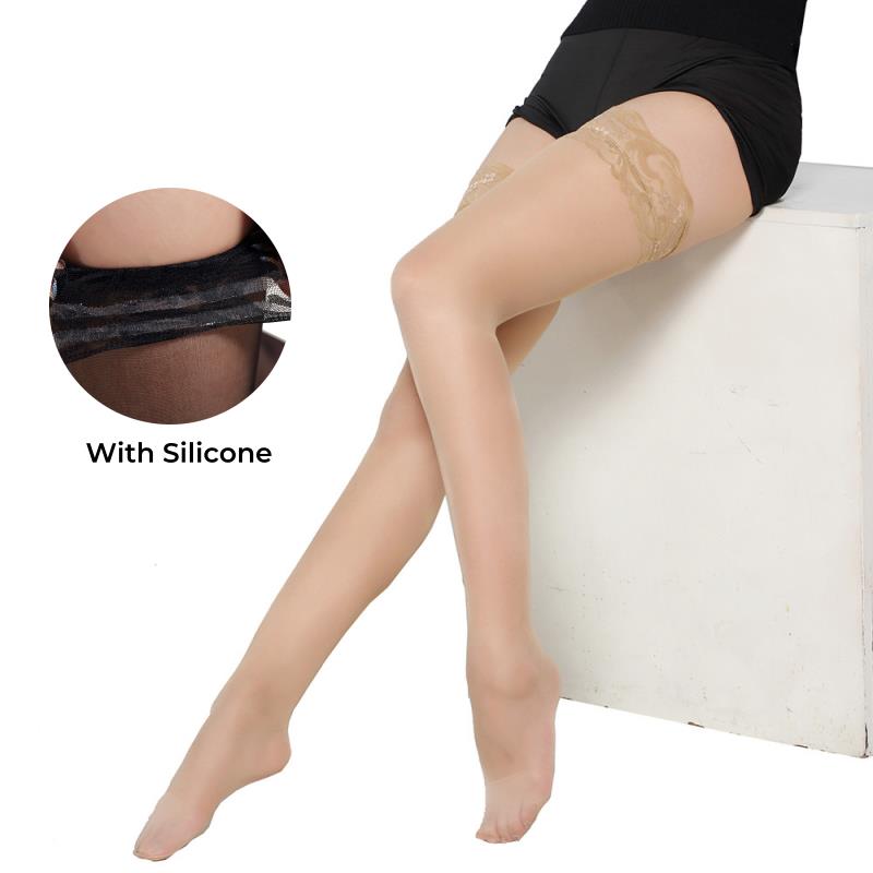 Sexy White Stocking Plus Size Women Non-Slip Silicone Lace Stay Up Stockings Female Knee Long Socks Women'S Thigh High Hosiery