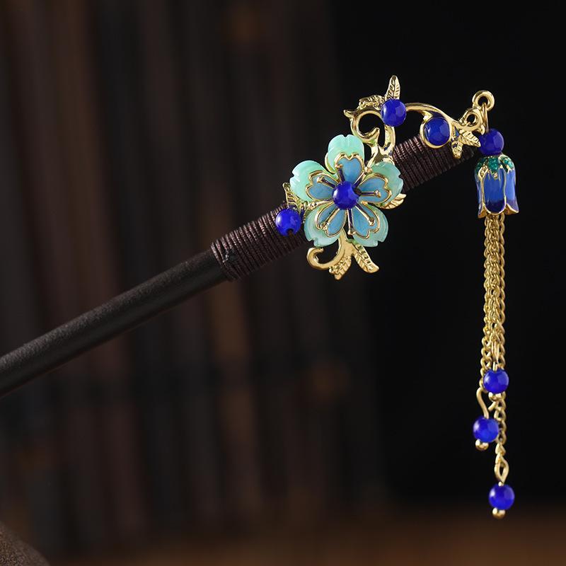 Ancient Style Ebony Imitation Wooden Tassel Hairpin - Hanfu Accessory for Women