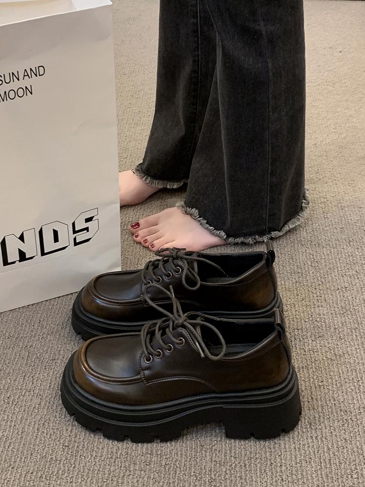 Fashion Briti Sle Women's Loers Thi Boted Design Versatile Faion Single oes Casual round Toe High Heel Rubber Sole