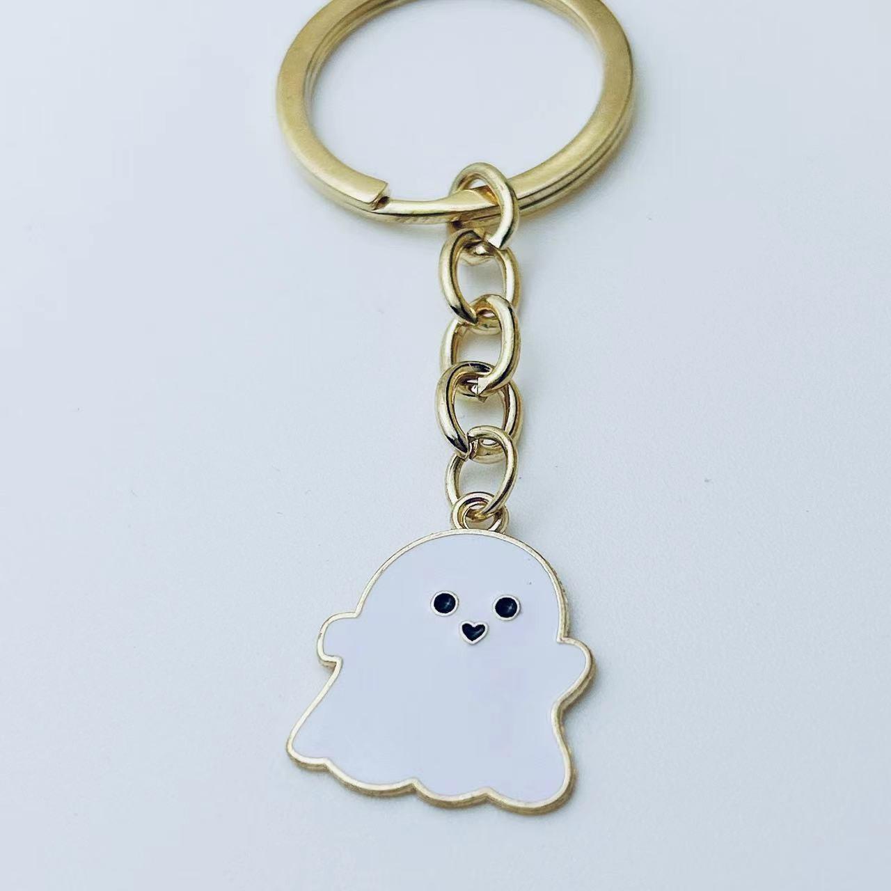 Halloween Ghost Pendant Keychain Cute Cartoon Schoolbag Key Ring Couple Bag Hanging белый
