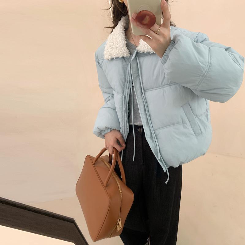 New Winter Style Lamb Wool Short Down Cotton Coat for Women, Sweet Style, Sweet Cotton Coat, Thickened Cotton Jacket