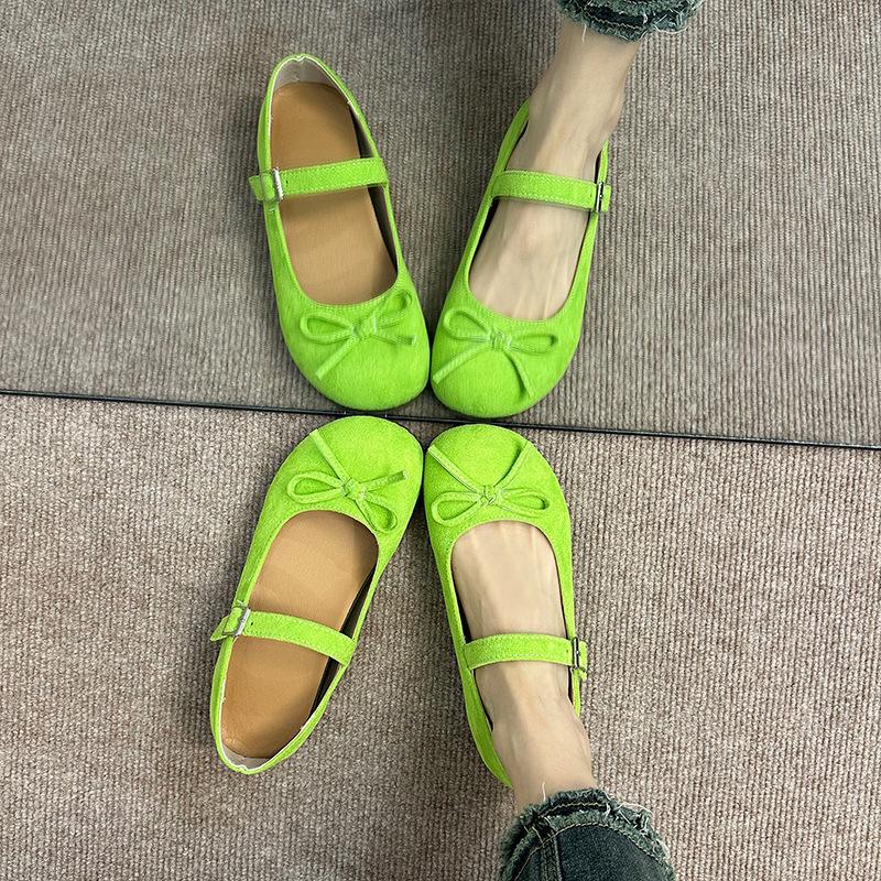 

Silver French bow ballet shoes for women s 2025 spring and summer new soft-soled skirt jk Mary Jane small leather shoes 40 світло-зелений колір