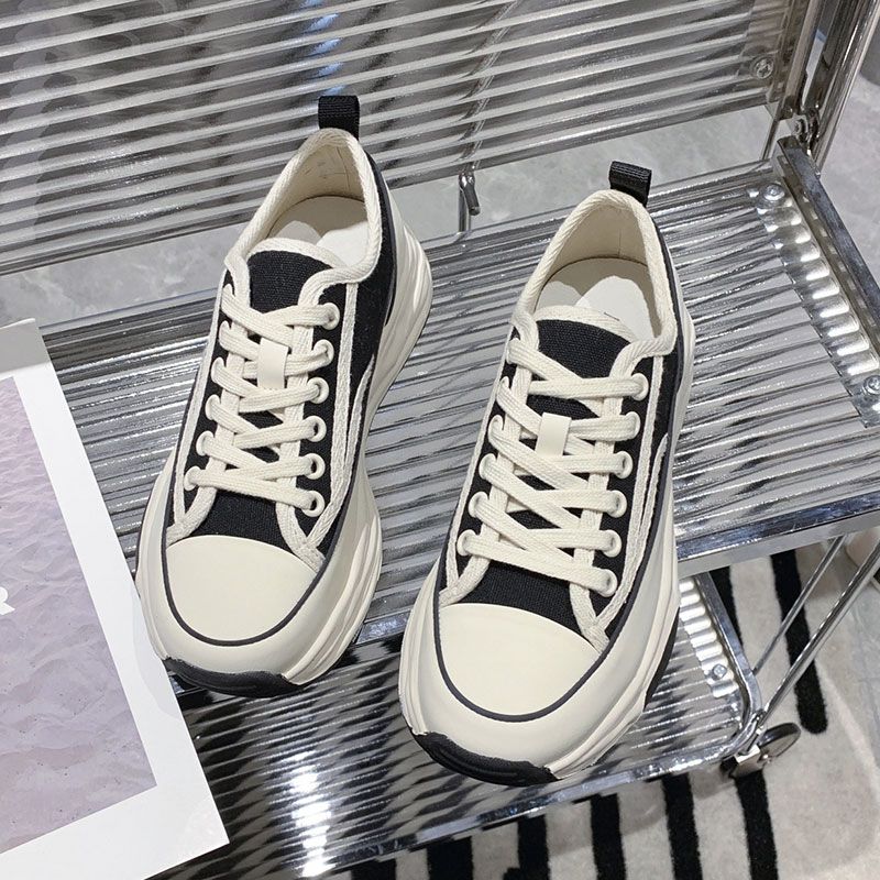 

парусиновые туфли 2025 досуг спортивные весенние туфли на толстой подошве женские туфли новые растворенные белые туфли маффин весеннее увеличение 35 чёрный