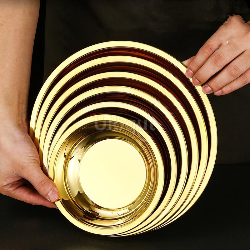 Thickened Stainless Steel Plates for Food Basin Tray Golden Round Kitchen Vegetable Dinner Sushi Plate Dishes and Plates Sets