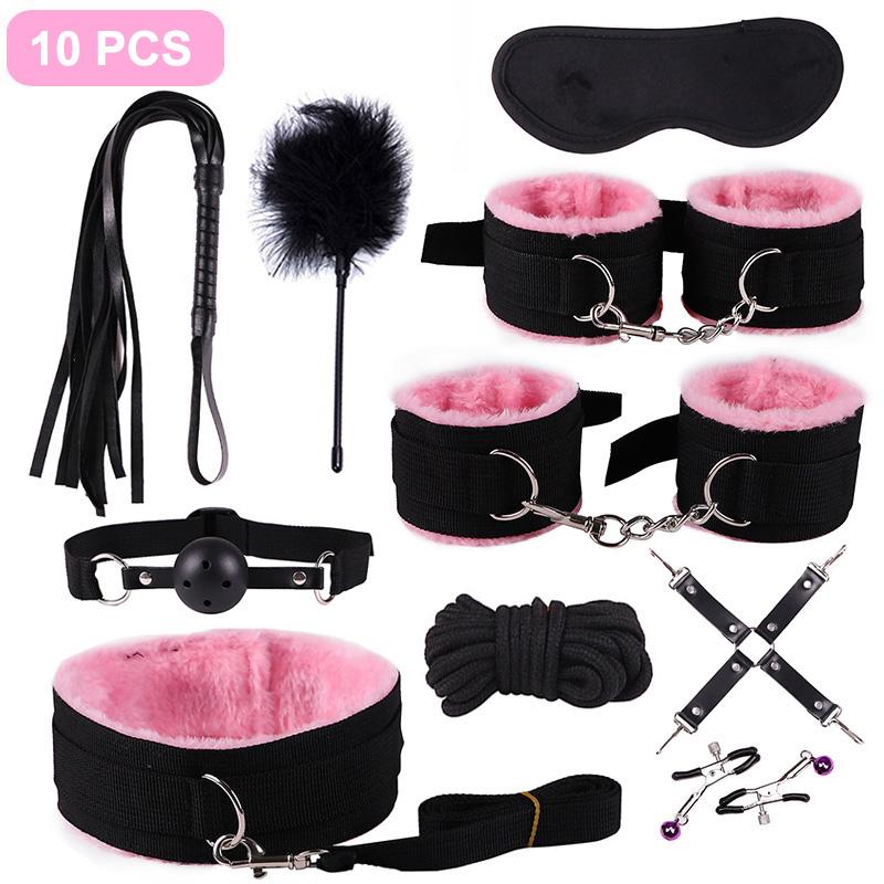 BDSM Kits Adults Sex Toys for Couples Handcuffs Nipple Clamps Spanking Paddle Sex Metal Anal Plug Vibrator Slave Bondage