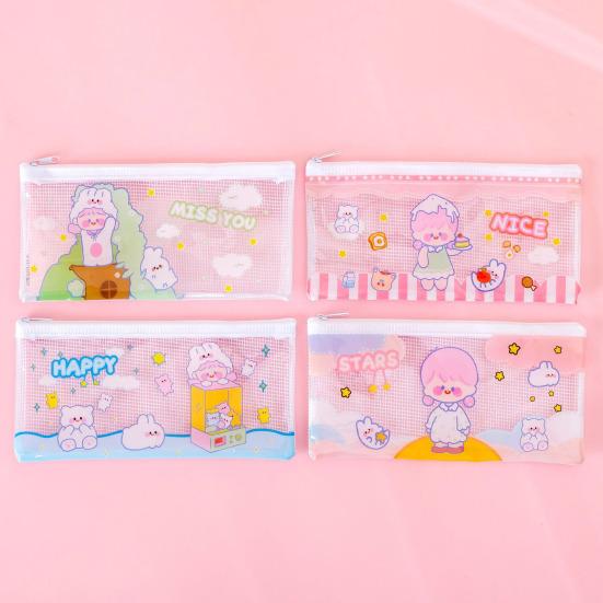 Clear Mesh Pencil Case with Zipper Large Capacity Transparent Stationery Bag for Students Exam Compliant Portable Multi-Purpose Makeup Travel