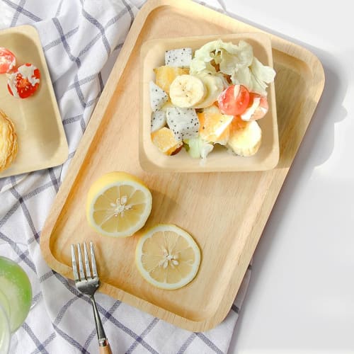 OUNONA Party Disposable Wooden Plates, Square, Stylish, Adult Size, Small, 14cm, 100 Pieces, Birthday, Candy Plates, Party Disposable Tableware, Squar