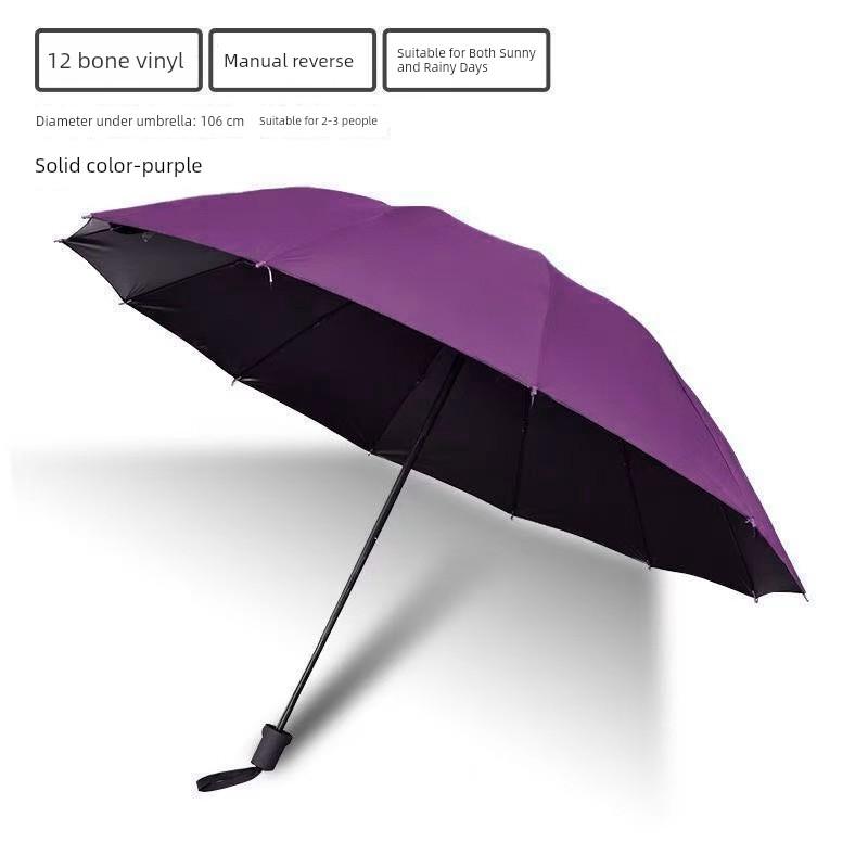 Extra-Large Ten-Rib Sunshade Umbrella, Business-Grade Black-Coated Double Sun Umbrella, Folding Umbrella