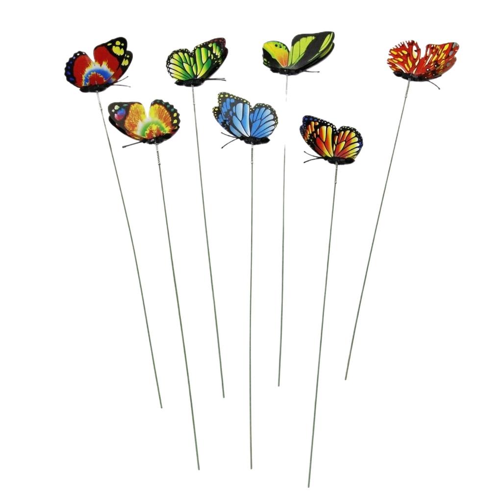 24 Stück 7 cm Künstliche Schmetterlinge Garten Dekorative Stäbe Set mit Metalldraht für Außen Innen Pflanzen Dekoration und Bastelprojekte