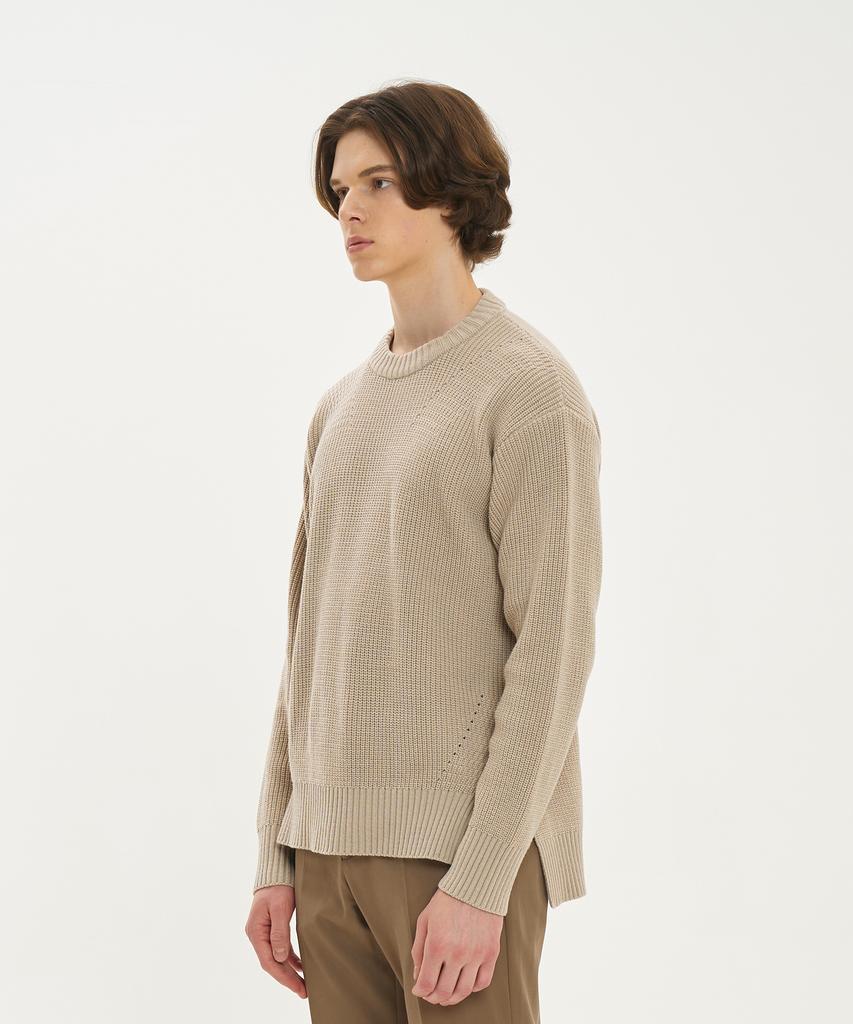 BLOND9 Asymmetrical Wool Crewneck Pullover_Sand