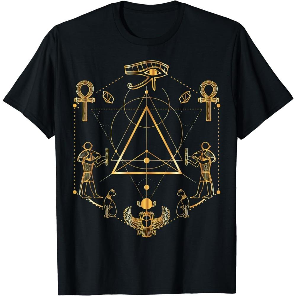 Eye of Horus Sacred Geometry Ancient Egypt Shirt Ankh Scarab Gift TShirt Egyptian Elements Creative Design Men Women Fashion Tee