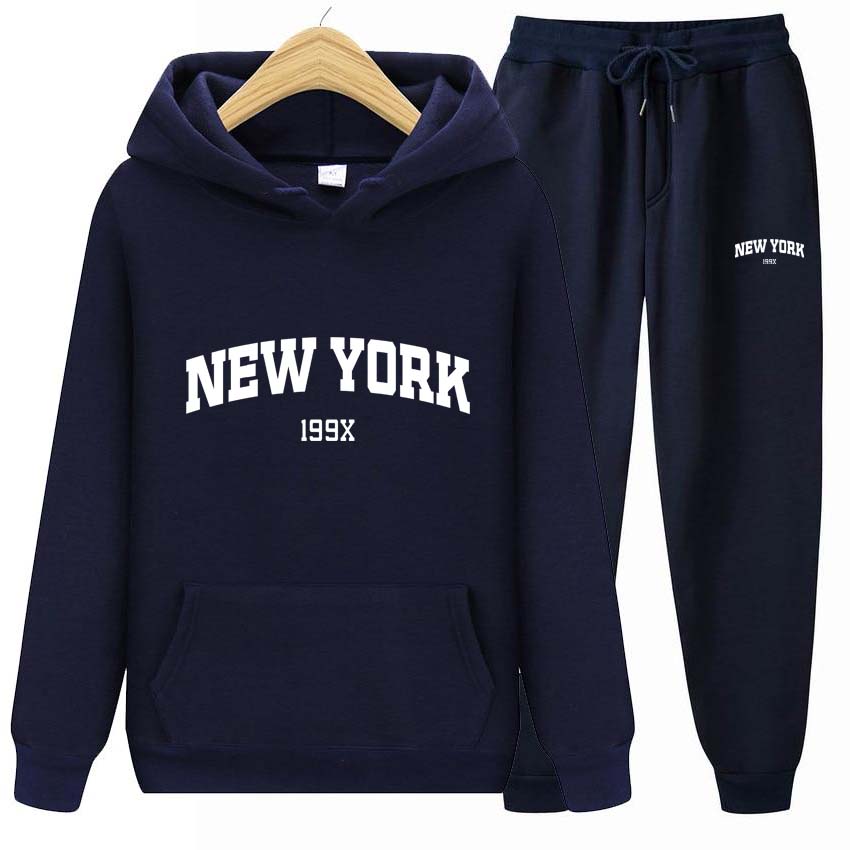 Trainingsanzug 2-teiliges Set 199X New York Print Sweatshirt Hoodies Sweatshirt + Hosenanzug Hoodie Sportbekleidung Jogging Herren-Sets
