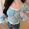 Camiseta de Manga Larga para Mujer Primavera y Otoño Estilo Francés Ajustada Ropa de Mujer con Falso Dos Encaje Y2k