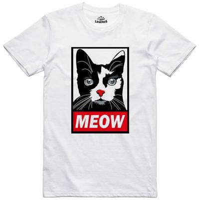 Funny Cat Meow Print Regular Fit Pre Shrunk Top Unisex T-Shirt