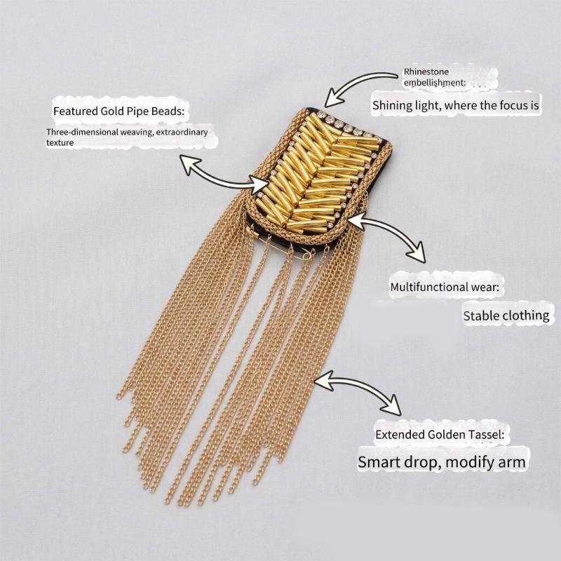 2Pcs Hand-Sewn Shoulder Epaulettes for Formalwear, Pair with Metal Tassels and Angled Tube Rows for Weddings and Ceremonies