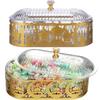 1Pc Ramadan Tray with Lid Eid Mubarak Gold Plates Dishes Table Decoration Muslim Islamic Serving Tray Metal Dessert Storage Container for Celebration