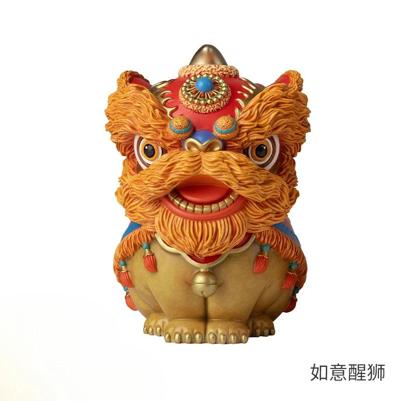 "Good Luck and Lion Dancing" Living Room Desktop Copper Lion Ornament, Home Decoration Crafts