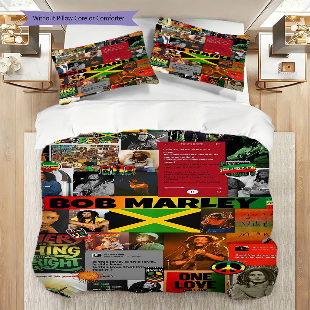 Vibrant Rasta Guitar Art Three-piece set (1 * duvet cover + 2 * pillowcase, without core) 2D Flat Christmas birthday gift Duvet cover and pillowcase