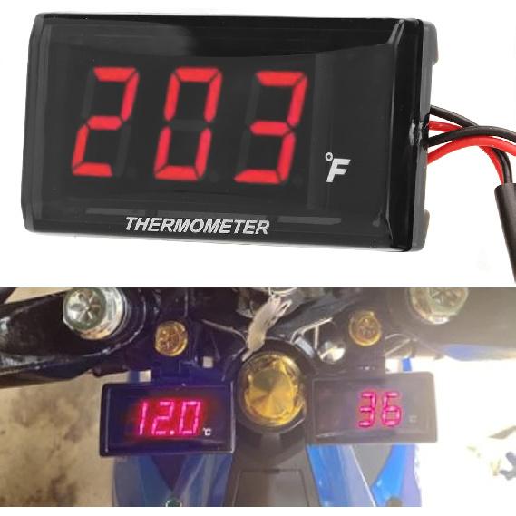 Motorcycle Digital Thermometer, DC 12V Ultra Thin Water Temperature Meter Gauge with 18mm Sensor Adapter and LCD Display, Digital Hygrometer Humidity