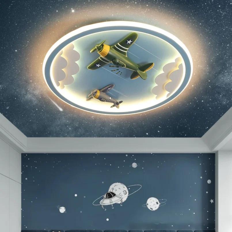 Children's bedroom ceiling light LED circular ceiling light creative fighter jet boy and girl cute airplane room decoration