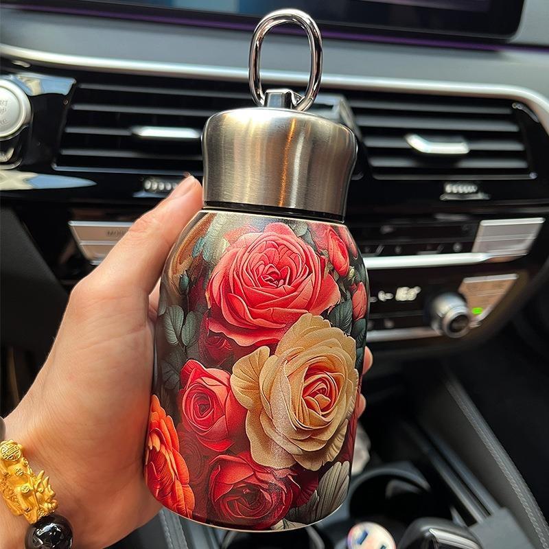 Retro Light Luxury Thermos Cup for Girls, High-end Water Cup, Mini Portable Large Belly Cup, Chinese Style Small Thermos Cup, Te