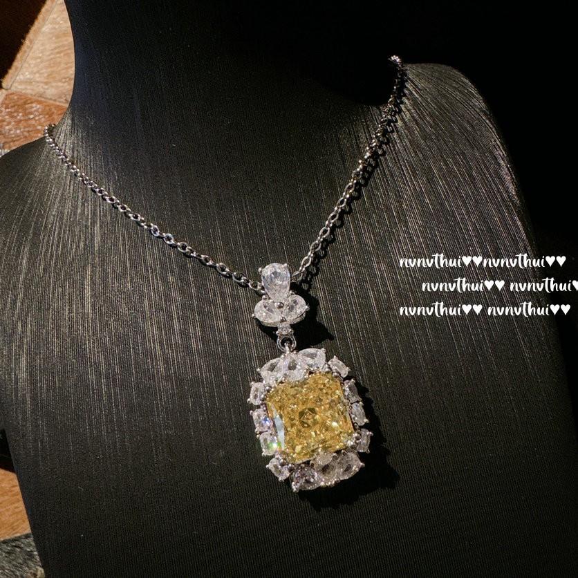 Cinderella Twilight Topaz Necklace, Rich Family Gold, 18K Gold Plated, Goose Yellow High Carbon Zircon Ice Flower Earrings