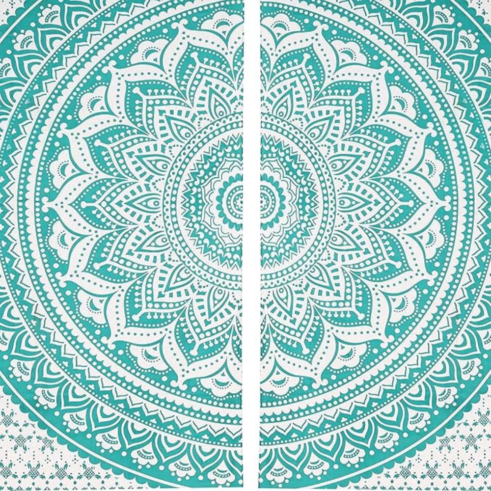 BLESS INTERNATIONAL Krásné indické bohémské psychedelické hippie ombre okenní závěsy pro ložnici, obývací pokoj, balkon (Zelené ombré)