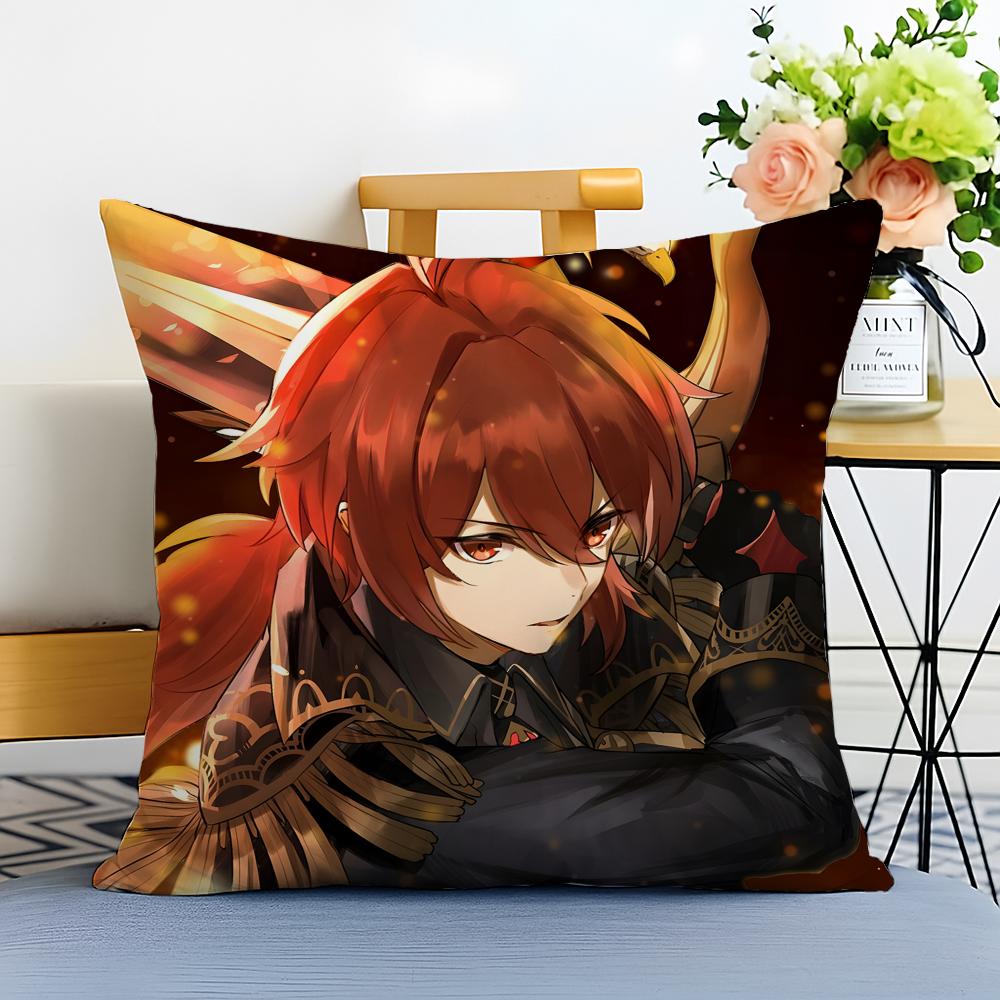 Game Genshin Diluc Cushion Cover Washable Linen Pillowcase Soft For Sofa Bed Cozy Home Room Decor