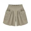 Women Fashion Summer Loose Casual Elastic Waist Shorts Beach Shorts Solid Breathable Wide Leg Pants