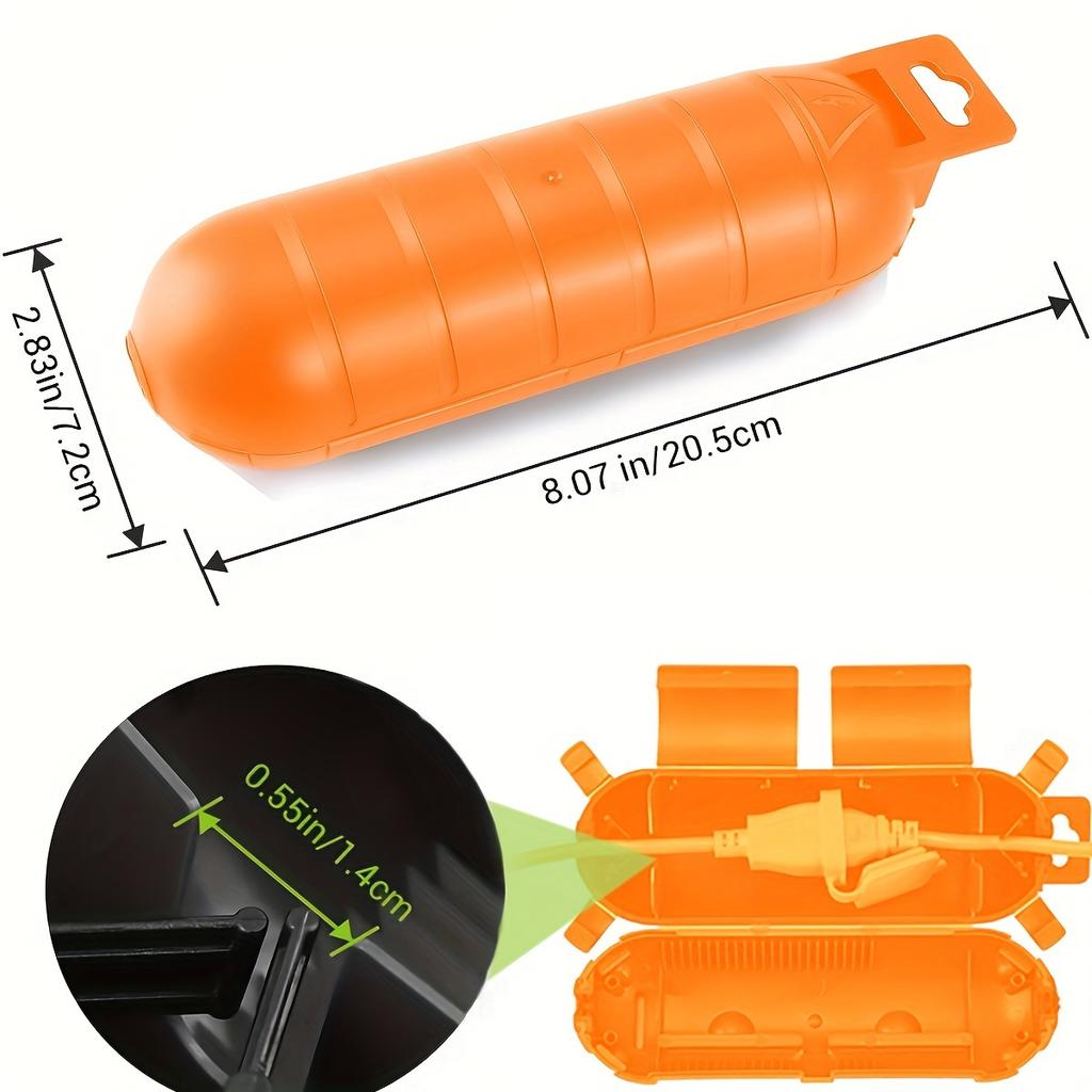 orange  Extension Cord Safety Cover with Waterproof Seal, Weatherproof Electrical Connection Box to Protect Outdoor Outlet, Plug