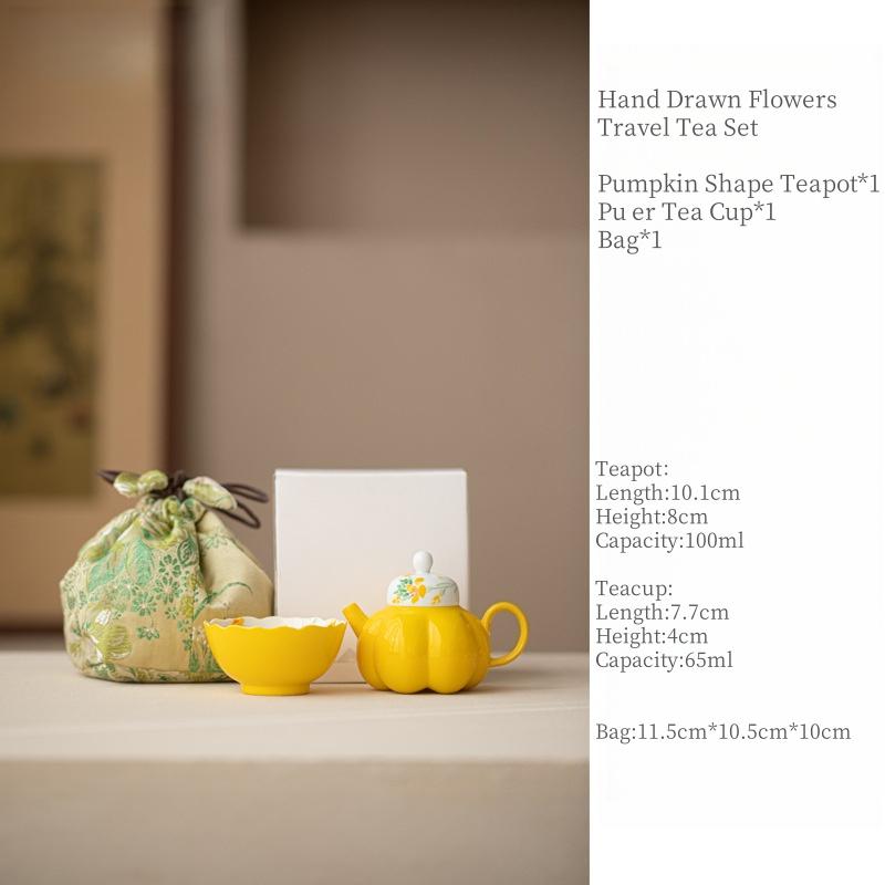 

Hand Drawn Beautiful Flowers Travel Tea Set 1Pot 1Cup 1Bag Portable Kuaike Cup Office Outdoor Camping Tea Maker Tea Ceremony Two-piece Set