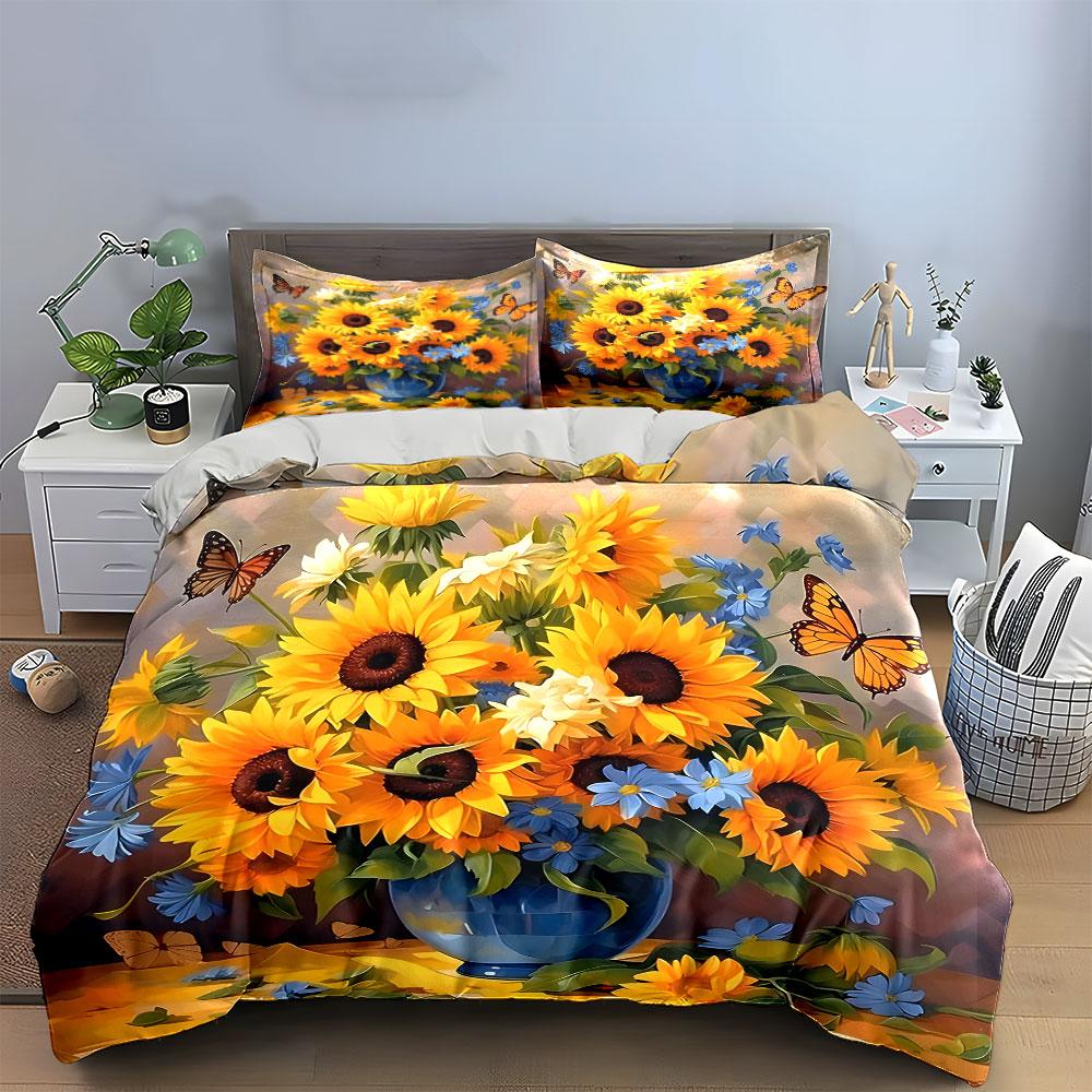Sunflower-Themed Art For Home Decoration Exquisite Three-Piece Bedding Set Gift For Kids And Adults