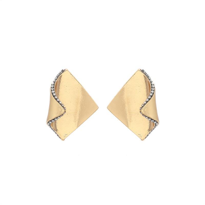 Geometric Asymmetrical Statement Earrings Women Gold Plated Zinc Alloy Fashion Drop Gold