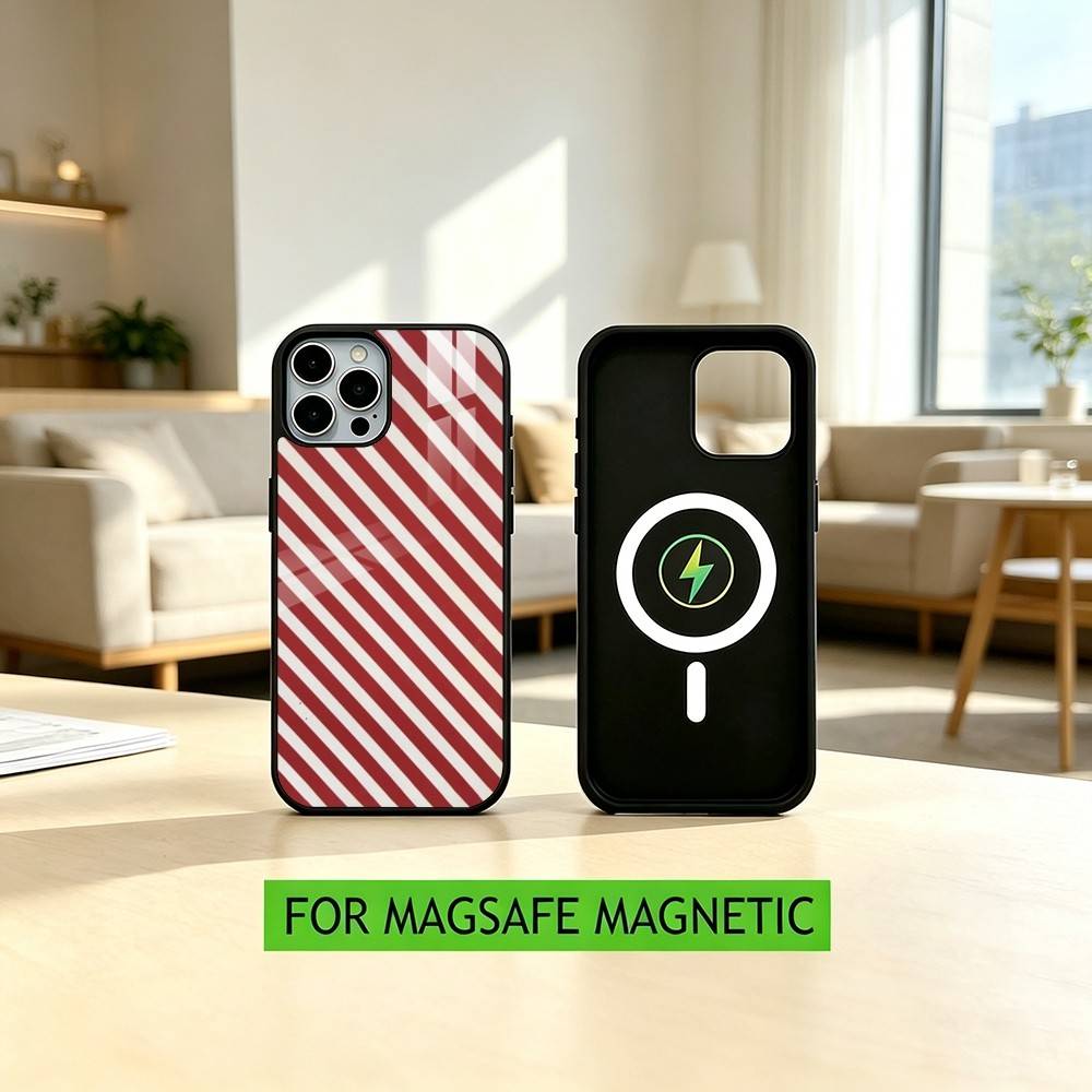 Burgundy White Stripe Pattern  Phone Case For iPhone17,16,15,14,13,12,11 Plus,Pro Magnetic with Magsafe Wireless Charging