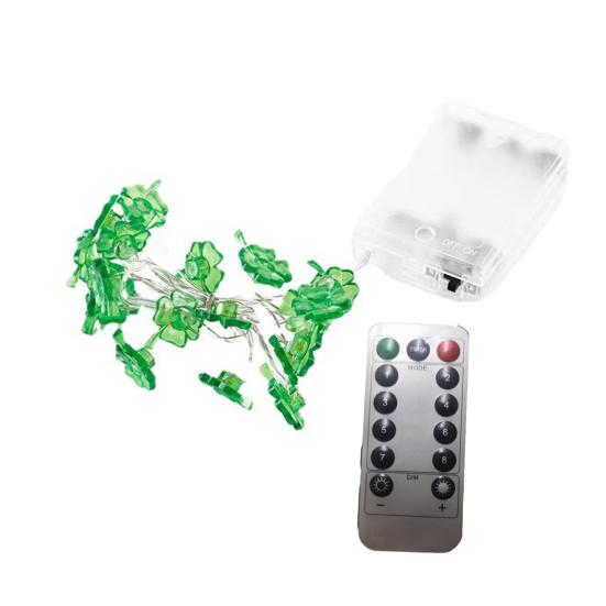 

Ирландский фестиваль Зеленая гирлянда с клевером с пультом дистанционного управления Работает от батареек Светодиодные огни в виде счастливой травы Вечеринка День Святого Патрика 3 m A