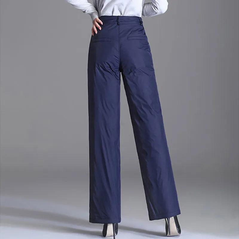 

Зимние женские брюки с высокой талией из хлопка, широкие брюки, женские повседневные, утолщенные, пушистые, мешковатые, зимние, теплые, ветрозащитные, прямые S синий