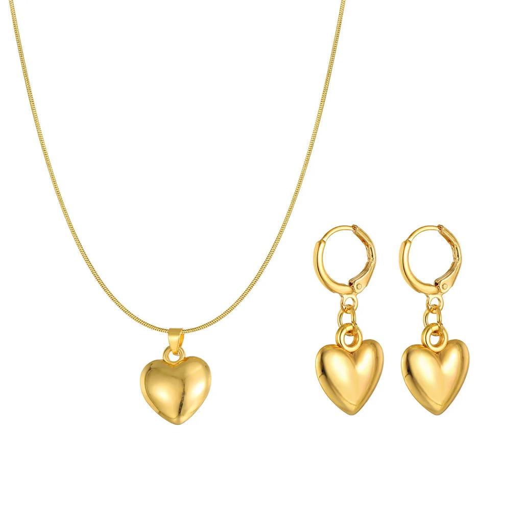 New Fashions Originality Unique Design Sense Love Heart Earrings Pendant Necklace Two-Piece Sets Trend Jewerly Set Daily Wear