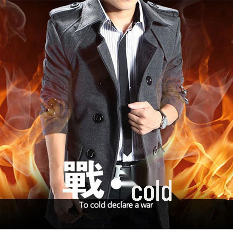 Korean Style Men's Slim Fit Wool Trench Coat - Autumn/Winter Mid-Length Cape Outerwear