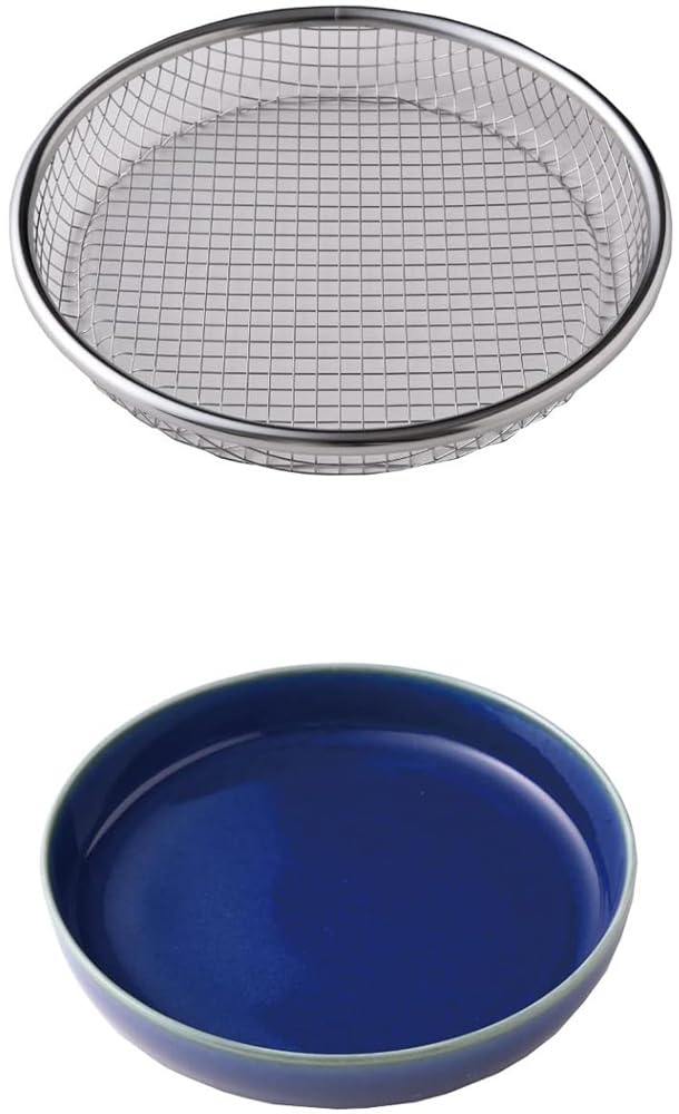 

Made in Ernest Drainer Set and Deep Stainless Steel Mino Ware a favorite brand of major Japan 2-Piece (Grain Plate) - 20.5cm Drainer, Silver/Navy,
