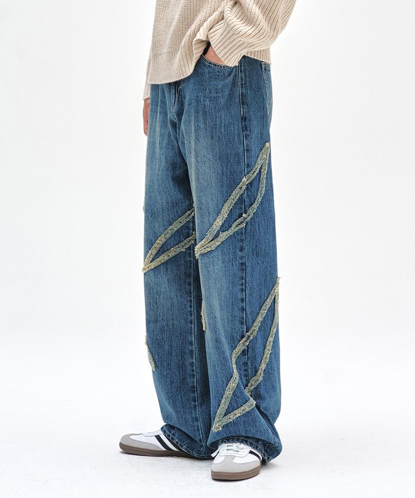DECET Fringe Applique Wide Jeans Dcpt054Bluea