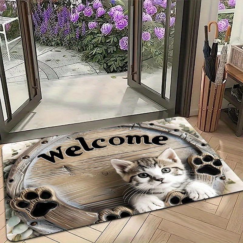 1 cute cat welcome doormat, non-slip and machine washable